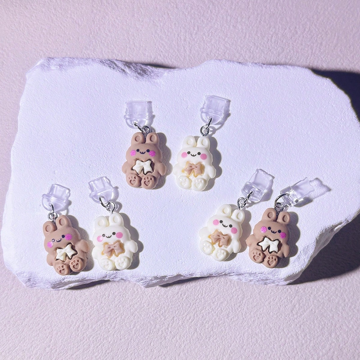 2pcs/Set Cartoon Couple Bear Love Story Phone Dust Plug Decoration
