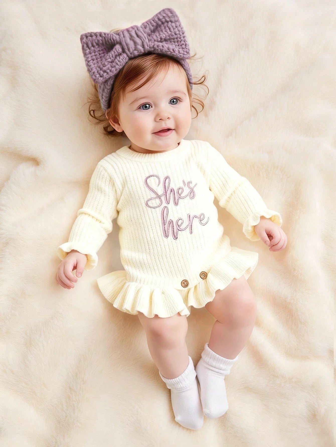 2Pcs Set Dusty Pink Autumn Funny Graphic Newborn Photography Outfits With Matching Bow Headband Knitting Baby Girl Bodysuit Photo Shoot Props