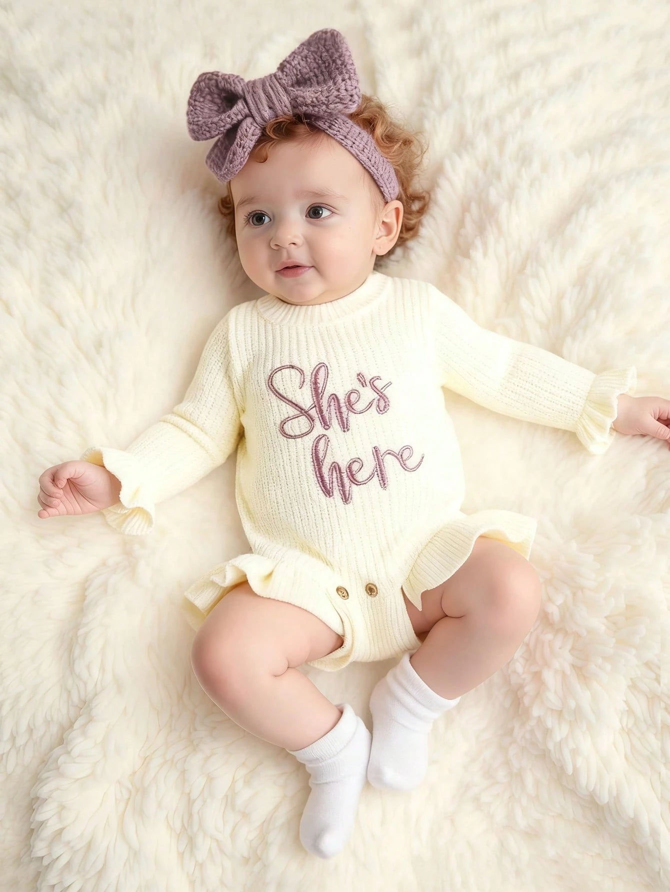 2Pcs Set Dusty Pink Autumn Funny Graphic Newborn Photography Outfits With Matching Bow Headband Knitting Baby Girl Bodysuit Photo Shoot Props
