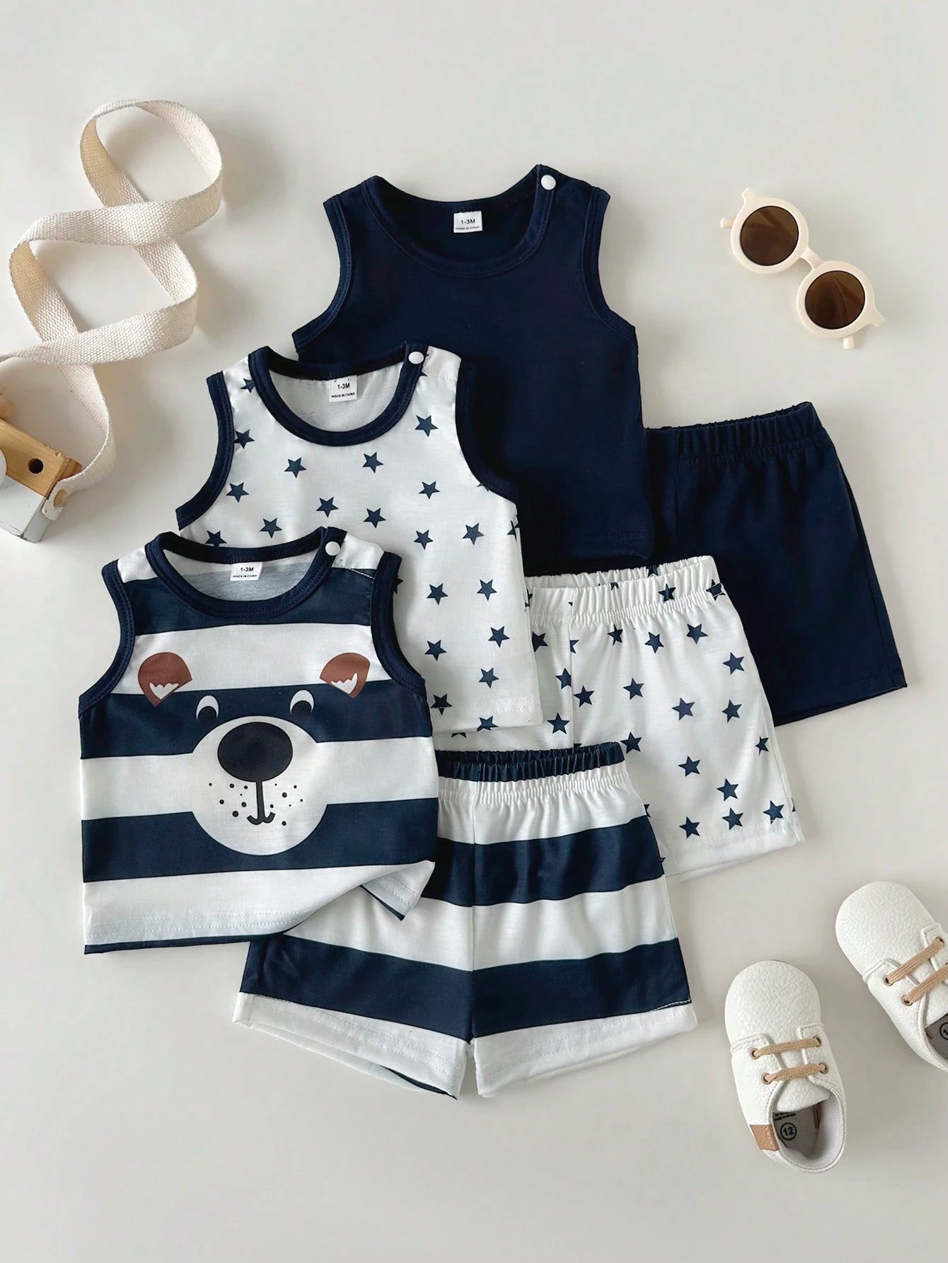 2pcs/Set Newborn Baby Boy Casual Fashion Minimalist Cute Dinosaur Print Sleeveless Top And Dinosaur Print Shorts Set, Suitable For Summer, Outings