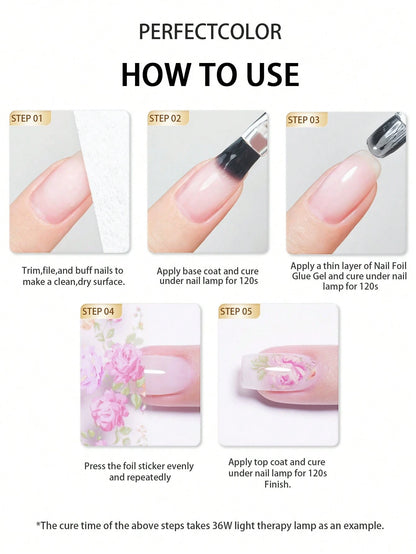 2pcs/Set Perfect Color Nail Foil Paper, Suitable For Foil Stickers, Nail Gel, Foil Transfer Gel, 12ml Transfer Gel, Essential For Nail Art DIY Enthusiasts, Requires LED Lamp, Removable Nails