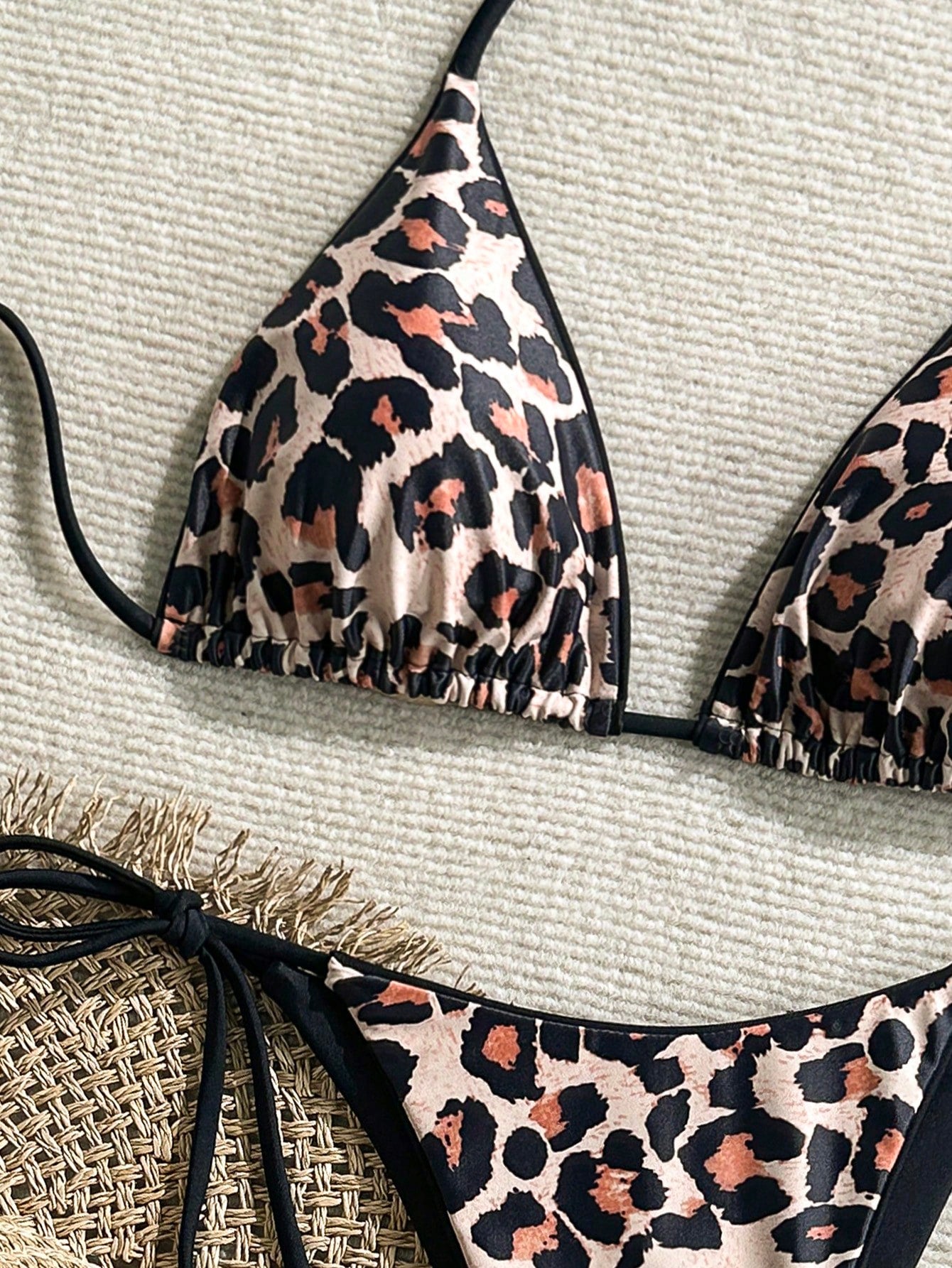 2pcs/Set Women's Leopard Print Spaghetti Strap Tie Sexy Bikini Swimwear, Suitable For Beach Vacation Summer, Resort Wear