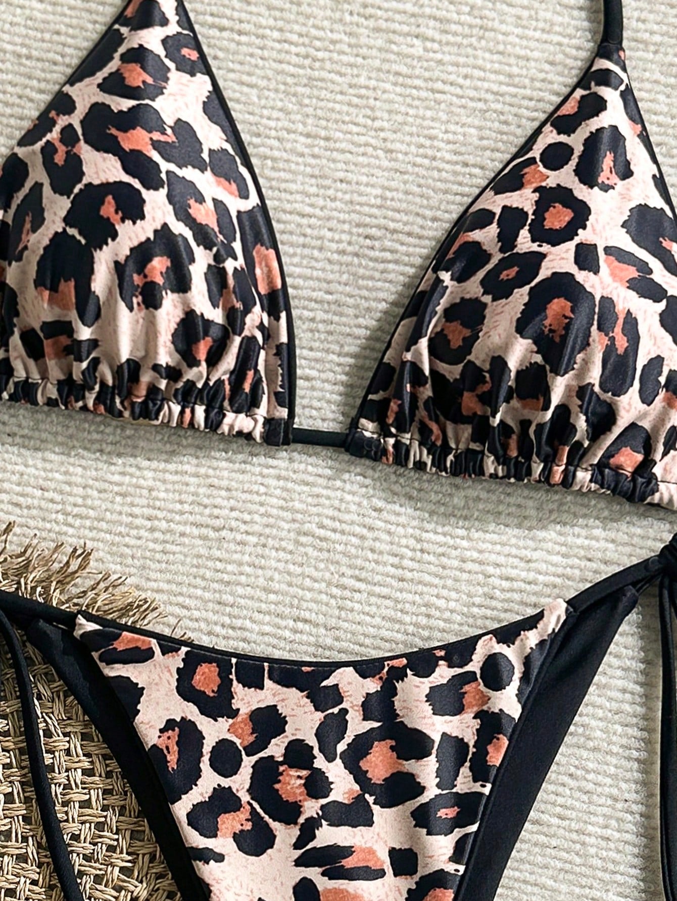 2pcs/Set Women's Leopard Print Spaghetti Strap Tie Sexy Bikini Swimwear, Suitable For Beach Vacation Summer, Resort Wear