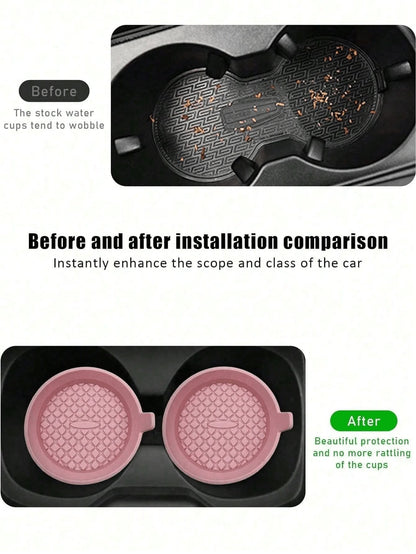 2pcs Silicone Cup Holder Mats With Anti-Slip Pad- Car Accessories- Durable Interior Decor- Automotive Decoration