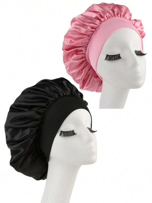 2pcs Silk Sleep Cap, Satin Hair Cap, Soft Elastic Silk Sleep Hat, Curly Hair Silk Hair Cover