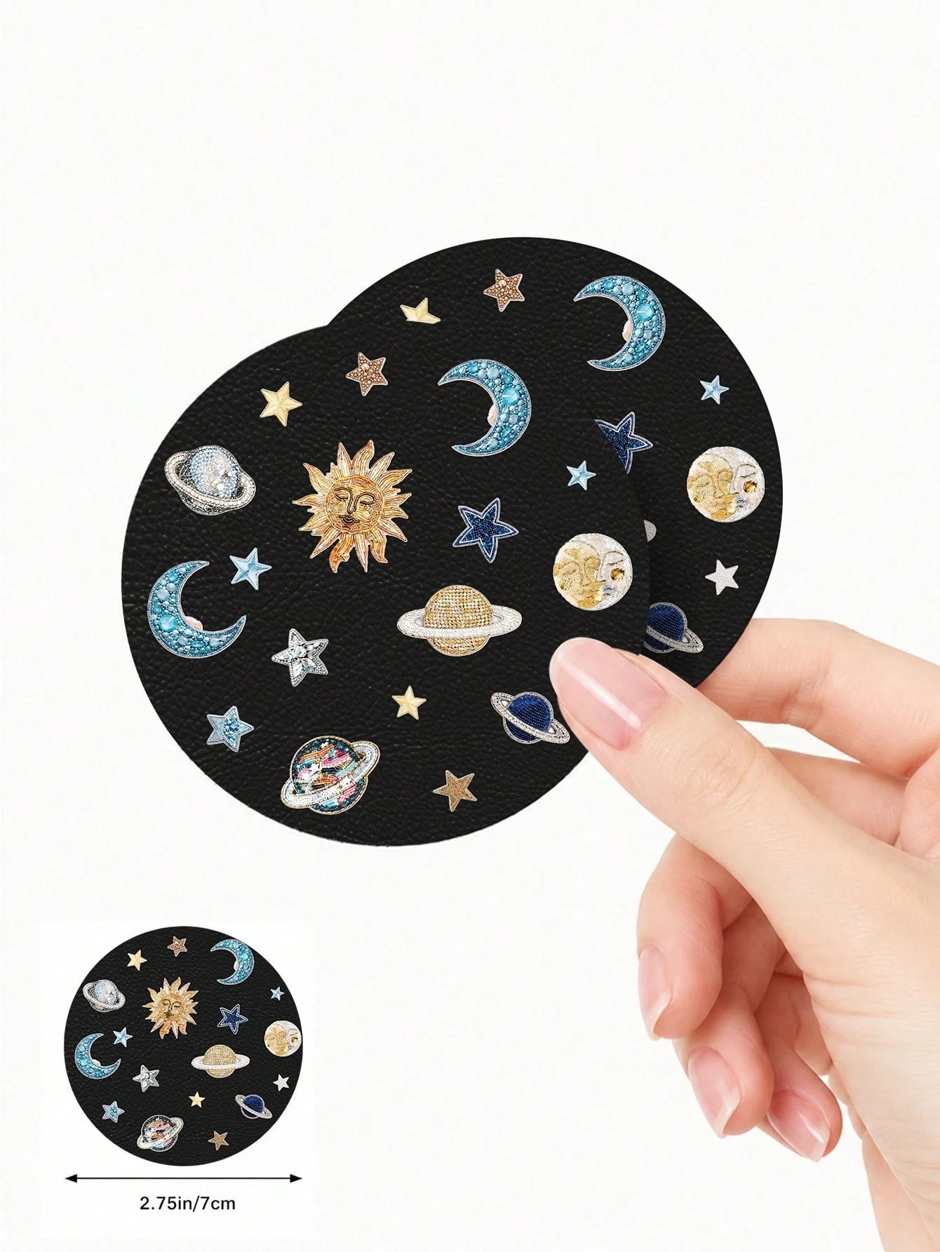 2pcs Star, Moon, Lily, Daisy Floral Print Leather Car Cup Holder Coasters, Non-Slip Round Cup Mat Design, Universal Car Cup Holder Liner, Easy To Clean Universal Car Cup Holder Liner, Suitable For Car