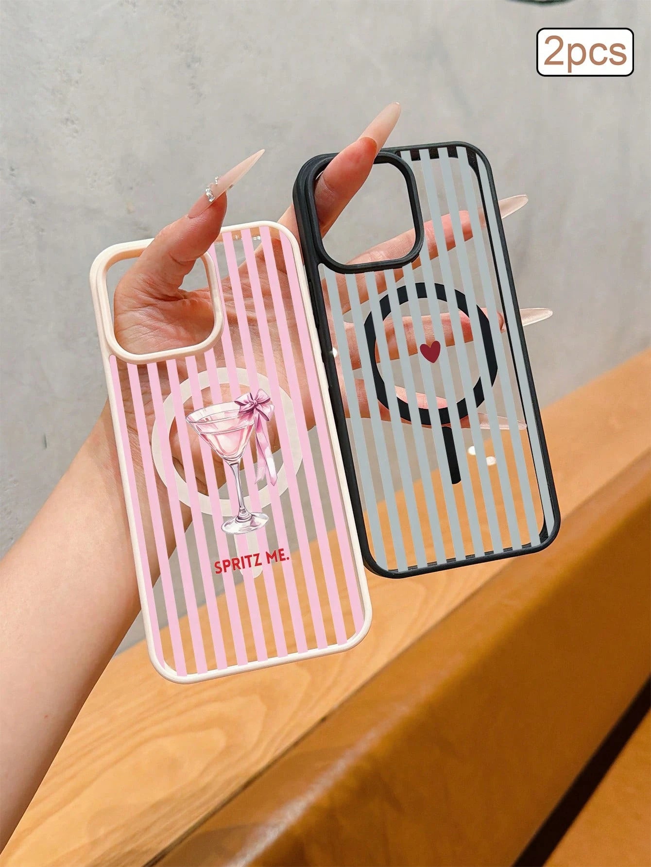 2pcs Striped Print Magnetic Matte TPU Shockproof Full Coverage Protective Phone Case Compatible With Apple 11/12/13/14/15/16/17 Pro Max