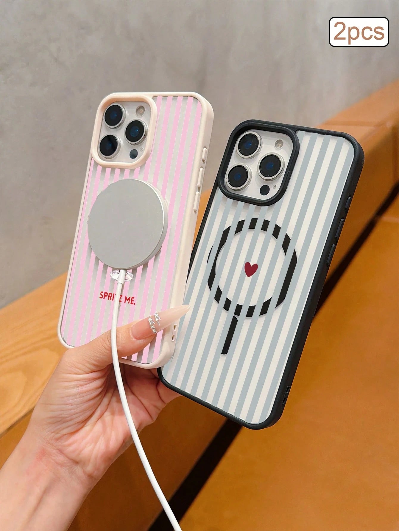 2pcs Striped Print Magnetic Matte TPU Shockproof Full Coverage Protective Phone Case Compatible With Apple 11/12/13/14/15/16/17 Pro Max