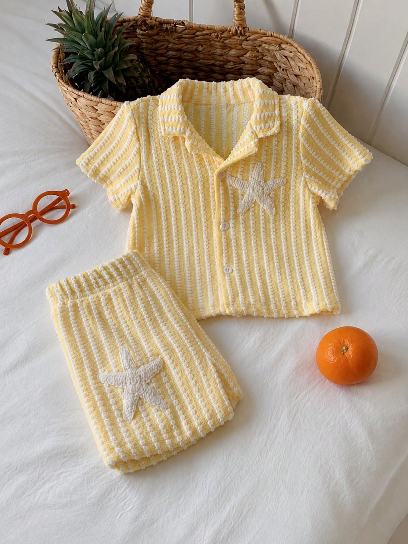 2pcs Unisex Baby Boy/Girl Casual Cute Striped Short Sleeve Shirt And Shorts Set, Baby Boy Outfit Sets, Baby Boy Summer Clothes