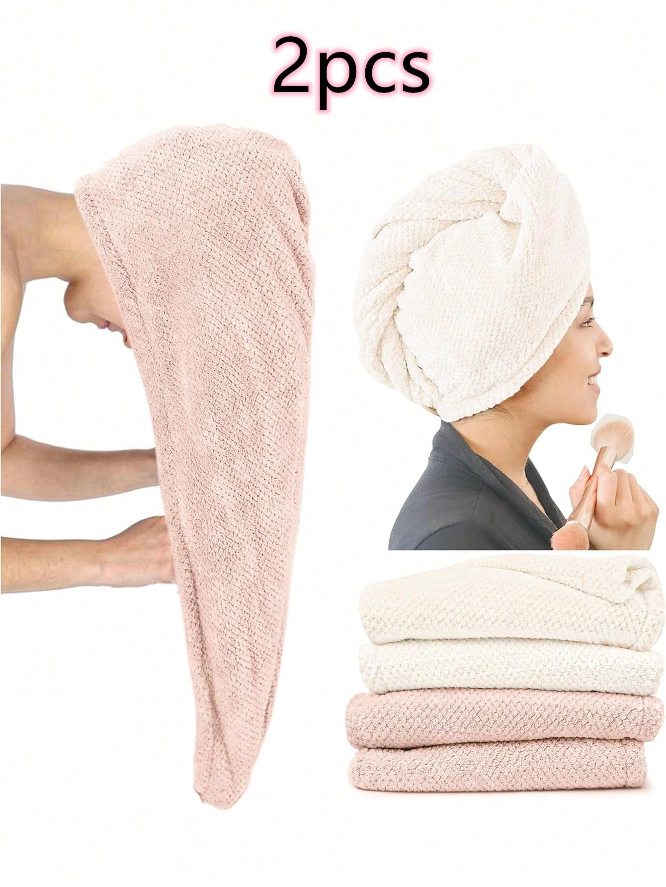 2pcs Women's Microfiber Hair Towel Wrap, Super Absorbent Quick Dry Hair Towel, Suitable For All Hair Types, Anti-Frizz, Large Size With Button Hair Drying Towel