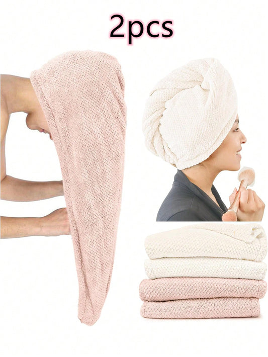 2pcs Women's Microfiber Hair Towel Wrap, Super Absorbent Quick Dry Hair Towel, Suitable For All Hair Types, Anti-Frizz, Large Size With Button Hair Drying Towel