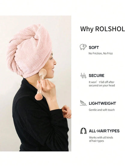 2pcs Women's Microfiber Hair Towel Wrap, Super Absorbent Quick Dry Hair Towel, Suitable For All Hair Types, Anti-Frizz, Large Size With Button Hair Drying Towel