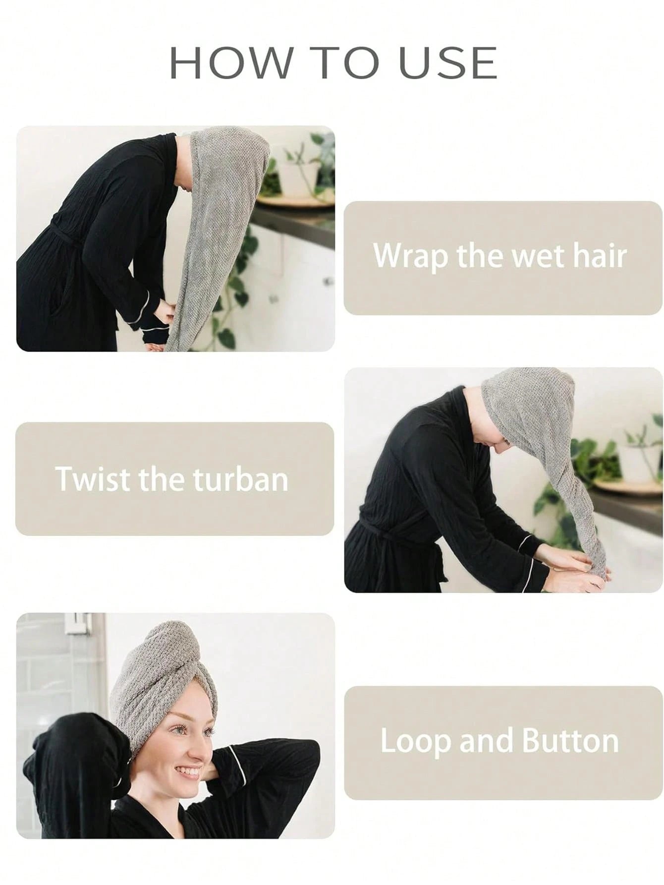 2pcs Women's Microfiber Hair Towel Wrap, Super Absorbent Quick Dry Hair Towel, Suitable For All Hair Types, Anti-Frizz, Large Size With Button Hair Drying Towel