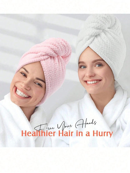 2pcs Women's Microfiber Hair Towel Wrap, Super Absorbent Quick Dry Hair Towel, Suitable For All Hair Types, Anti-Frizz, Large Size With Button Hair Drying Towel