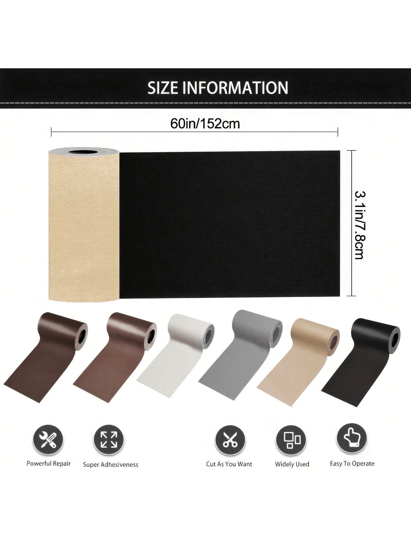 3.1 Inch X 60 Inch Self-Adhesive Leather Repair Tape, Multi-Color Options, Crack Pattern, Suitable For Furniture, Sofa, Car Seats, Office Chairs, Repair Kit