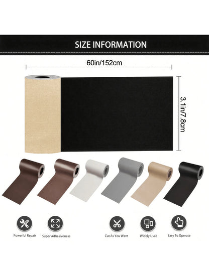 3.1 Inch X 60 Inch Self-Adhesive Leather Repair Tape, Multi-Color Options, Crack Pattern, Suitable For Furniture, Sofa, Car Seats, Office Chairs, Repair Kit