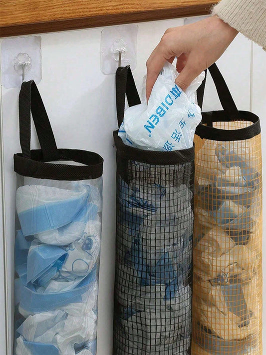 3/1pc Wall Mounted Plastic Garbage Bag Storage Box, Breathable Mesh Hanging Organizer For Sorting Bags, Multi‑Purpose Household Storage Rack, Fits Dorm Room, Bedroom, Kitchen, Camping, Back‑To‑School