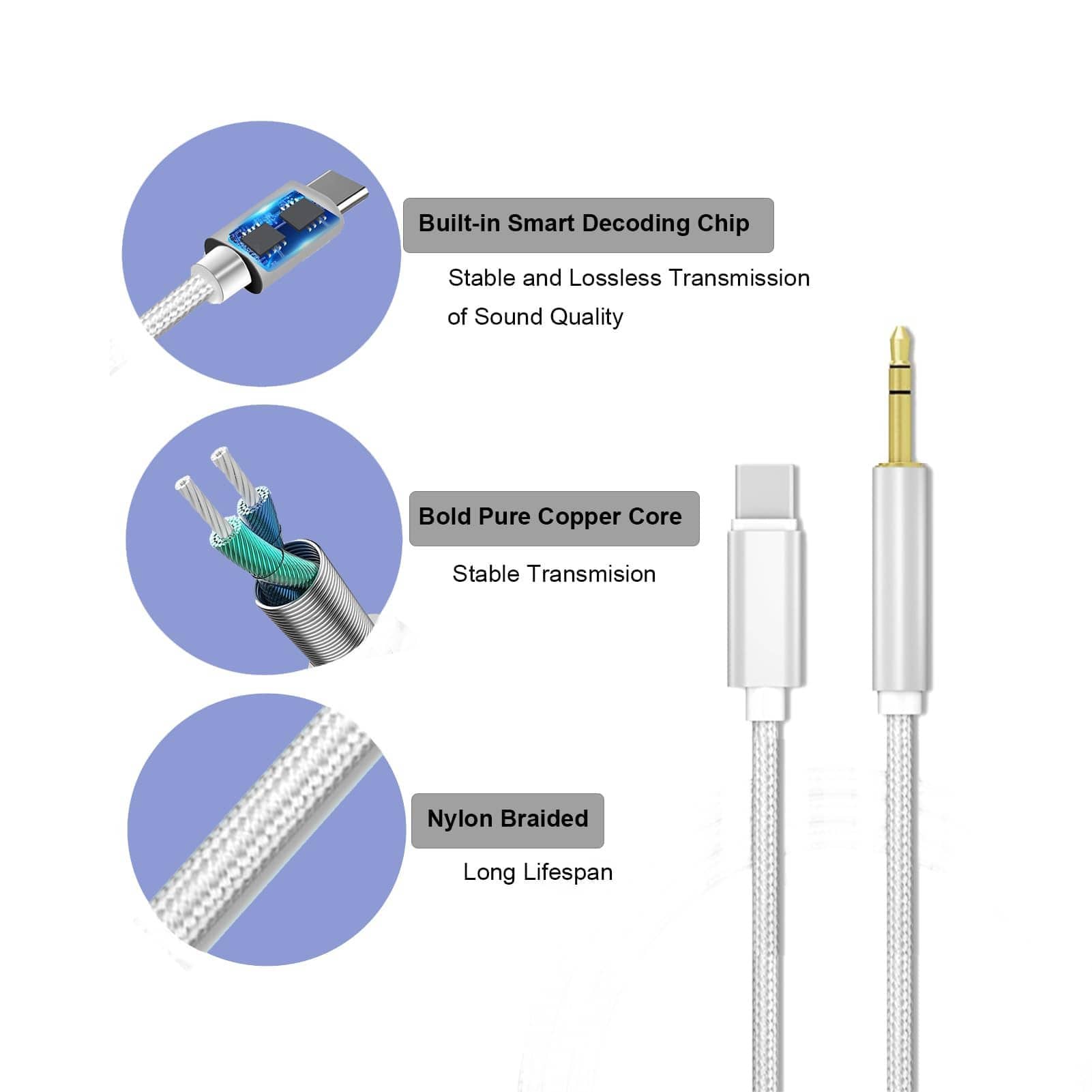 3.5ft USB-C To AUX Audio Cable, Type-C To 3.5mm Male Headphone Audio Jack Cord/AUX Cord/3.5mm Earphone Car Stereo Cable, More Compatible Than Other USB-C To 3.5mm AUX Audio Cables For Most Type-C Phon