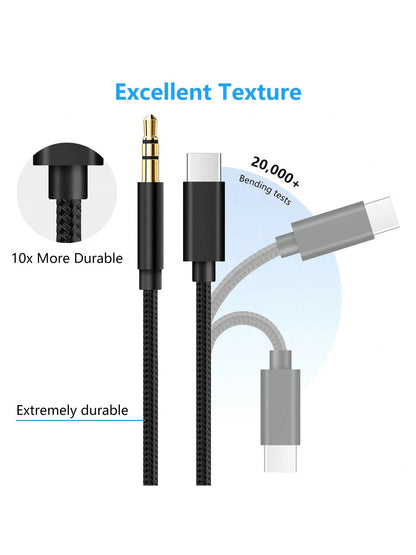 3.5ft USB-C To AUX Audio Cable, Type-C To 3.5mm Male Headphone Audio Jack Cord/AUX Cord/3.5mm Earphone Car Stereo Cable, More Compatible Than Other USB-C To 3.5mm AUX Audio Cables For Most Type-C Phon