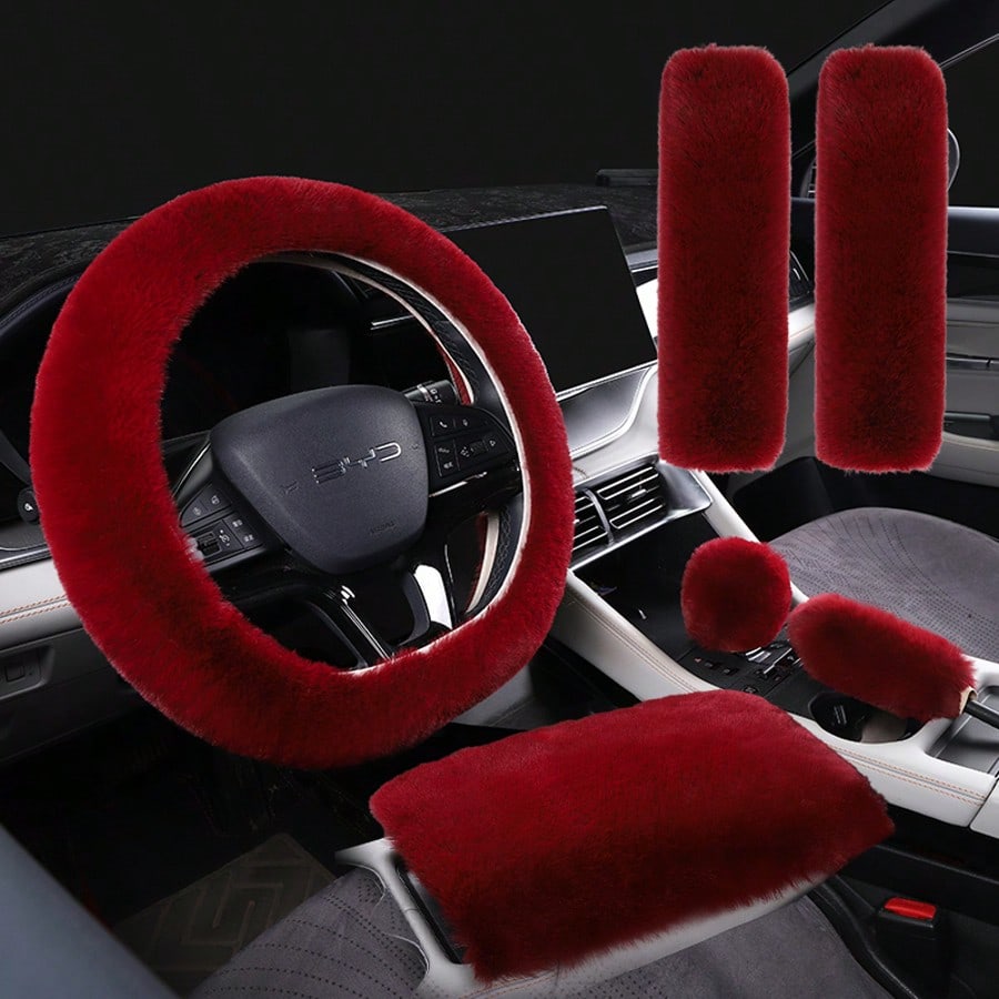 3/6pcs Winter Rabbit Plush Car Steering Wheel Cover Elastic Handle Cover Hand Brake Gear Set Car Accessories Interior