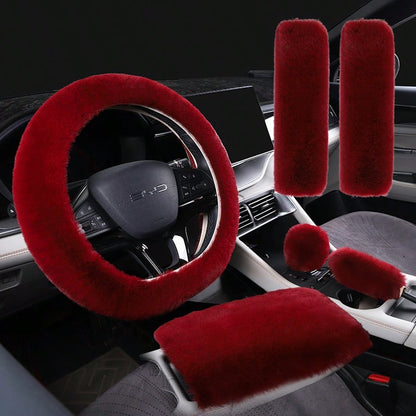 3/6pcs Winter Rabbit Plush Car Steering Wheel Cover Elastic Handle Cover Hand Brake Gear Set Car Accessories Interior