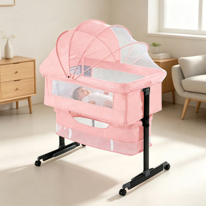 3-In-1 Baby Crib| Baby Bassinet,Height Adjustable Baby Bed With Smooth-Glide Wheels & Breathable Mesh, Newborn Essentials Gift For New Moms,Baby Need
