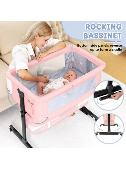 3-In-1 Baby Crib| Baby Bassinet,Height Adjustable Baby Bed With Smooth-Glide Wheels & Breathable Mesh, Newborn Essentials Gift For New Moms,Baby Need