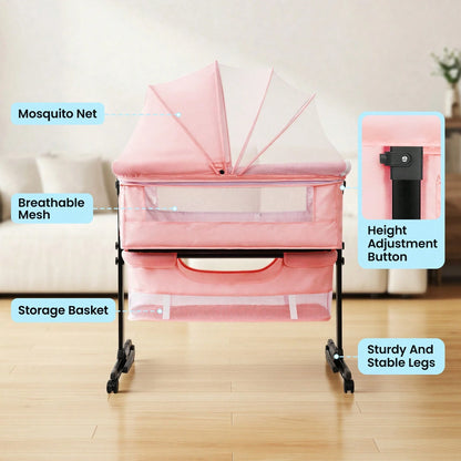 3-In-1 Baby Crib| Baby Bassinet,Height Adjustable Baby Bed With Smooth-Glide Wheels & Breathable Mesh, Newborn Essentials Gift For New Moms,Baby Need