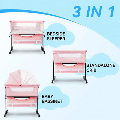 3-In-1 Baby Crib| Baby Bassinet,Height Adjustable Baby Bed With Smooth-Glide Wheels & Breathable Mesh, Newborn Essentials Gift For New Moms,Baby Need