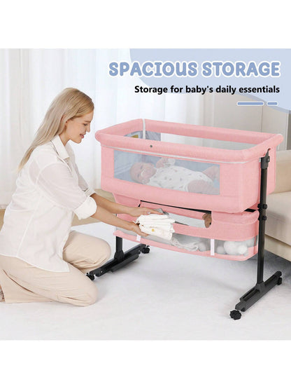 3-In-1 Baby Crib| Baby Bassinet,Height Adjustable Baby Bed With Smooth-Glide Wheels & Breathable Mesh, Newborn Essentials Gift For New Moms,Baby Need