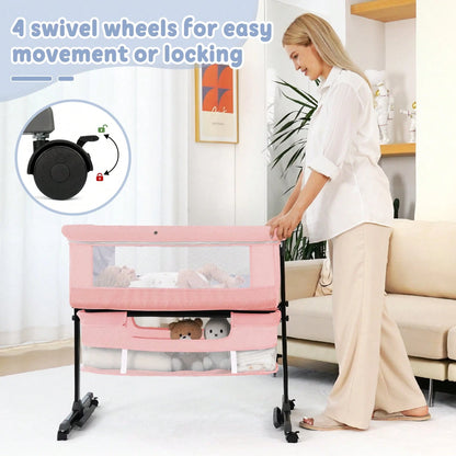 3-In-1 Baby Crib| Baby Bassinet,Height Adjustable Baby Bed With Smooth-Glide Wheels & Breathable Mesh, Newborn Essentials Gift For New Moms,Baby Need