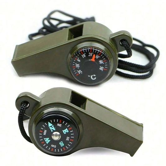 3-In-1 Emergency Survival Whistle With Compass And Thermometer- Perfect For Track Sports, Camping, Hiking, Outdoor Adventure, Referees And Cheerleaders