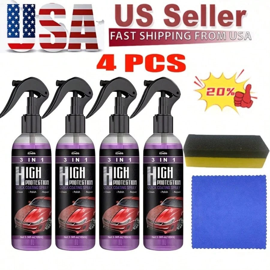 "3 IN 1 High Protection Quick Car Coating Spray- Waterless Wash, Polish & Repair, Hydrophobic Top Coat For Scratch Removal & Long-Lasting Shine, 100ml Car Ceramic Coating Kit With Sponge & Towel"