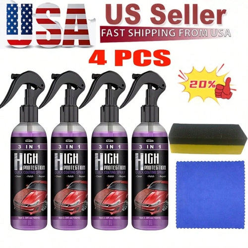 "3 IN 1 High Protection Quick Car Coating Spray- Waterless Wash, Polish & Repair, Hydrophobic Top Coat For Scratch Removal & Long-Lasting Shine, 100ml Car Ceramic Coating Kit With Sponge & Towel"