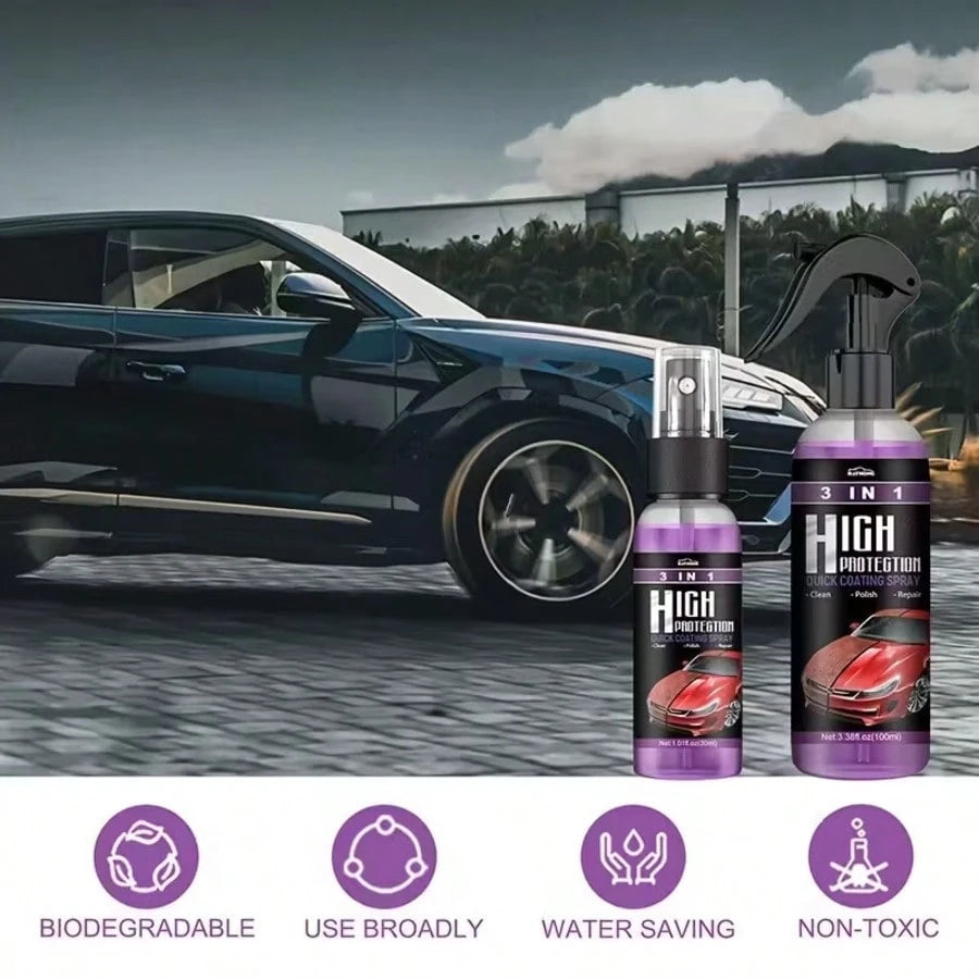 "3 IN 1 High Protection Quick Car Coating Spray- Waterless Wash, Polish & Repair, Hydrophobic Top Coat For Scratch Removal & Long-Lasting Shine, 100ml Car Ceramic Coating Kit With Sponge & Towel"