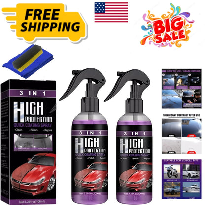 "3 IN 1 High Protection Quick Car Coating Spray- Waterless Wash, Polish & Repair, Hydrophobic Top Coat For Scratch Removal & Long-Lasting Shine, 100ml Car Ceramic Coating Kit With Sponge & Towel"