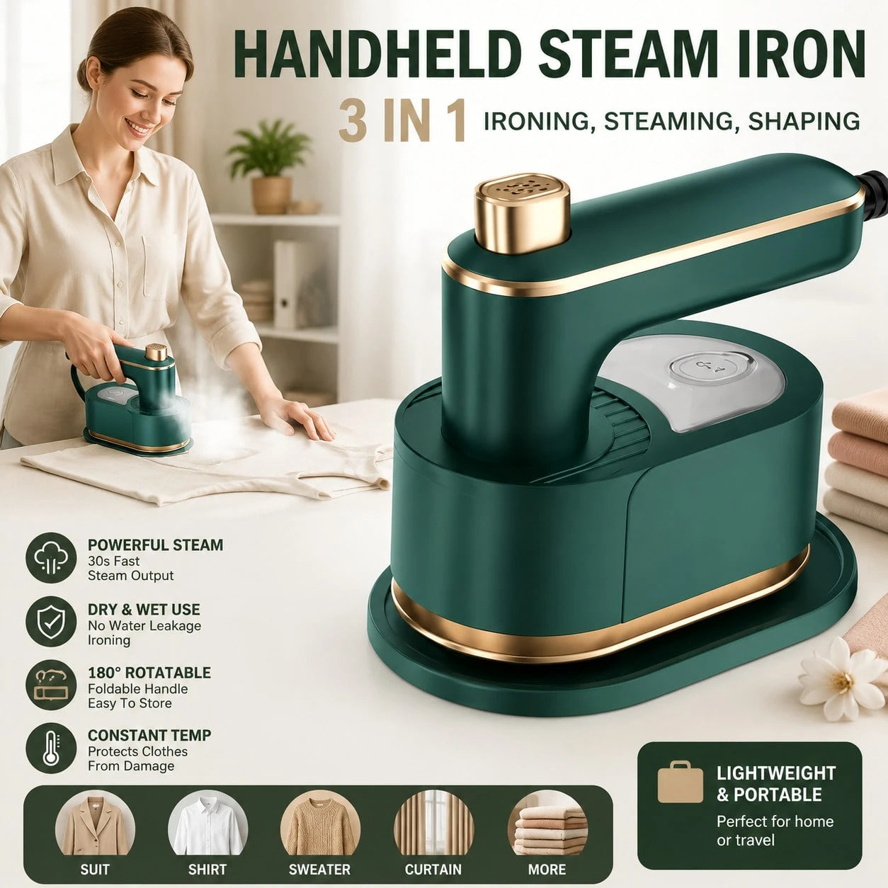 3-In-1 Multifunctional Steam Iron, Handheld Garment Steamer, Portable Foldable Electric Iron For Home & Office Use