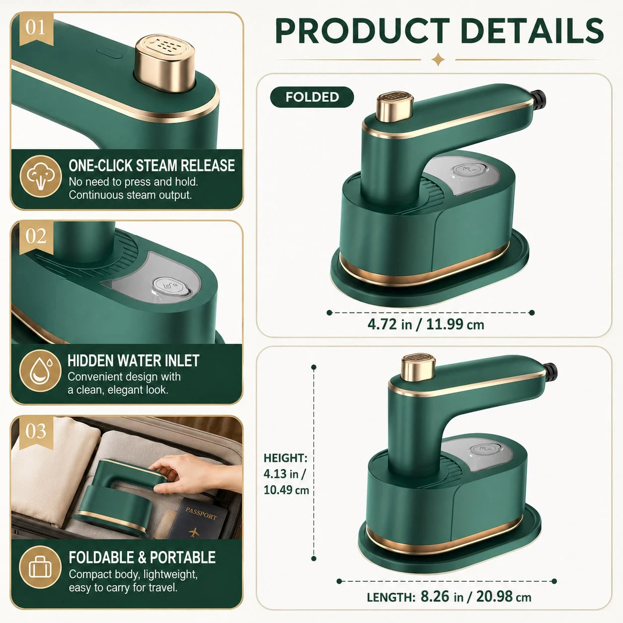 3-In-1 Multifunctional Steam Iron, Handheld Garment Steamer, Portable Foldable Electric Iron For Home & Office Use