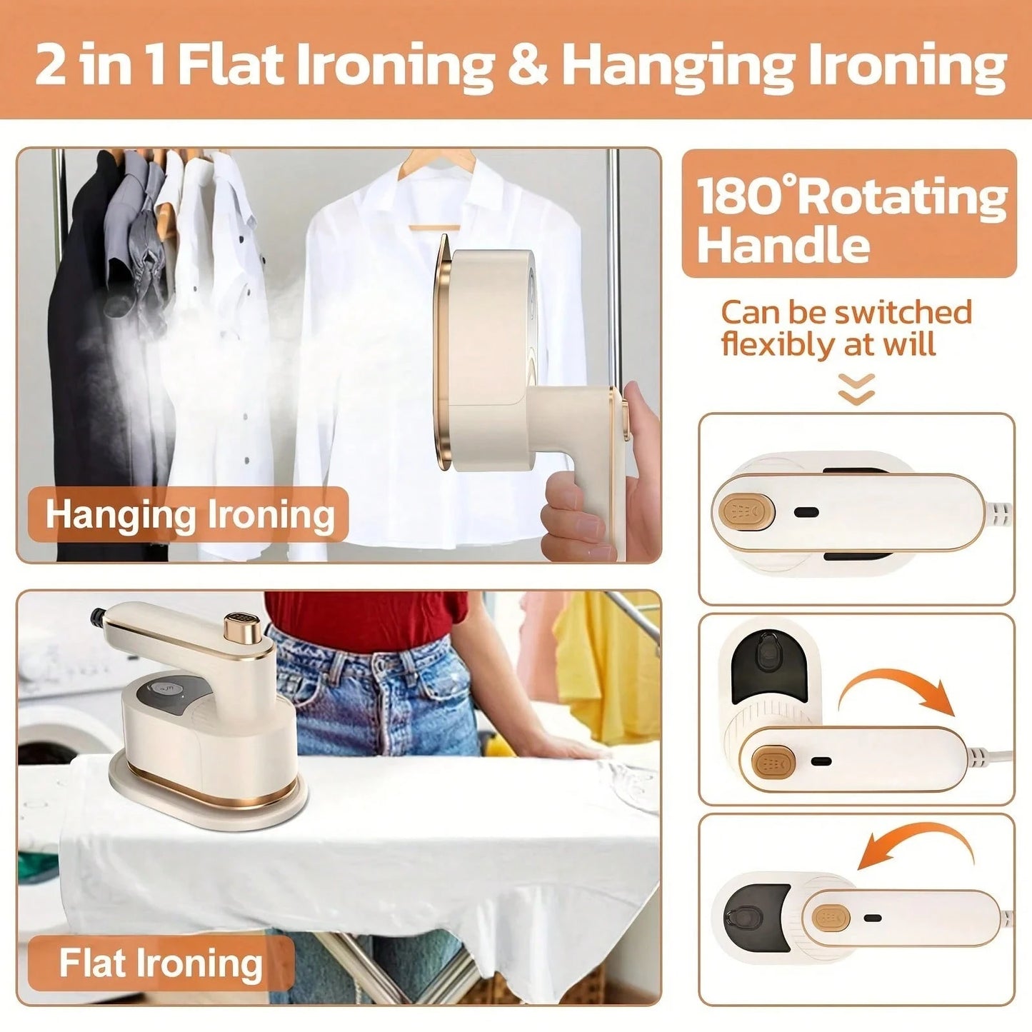 3-In-1 Multifunctional Steam Iron, Handheld Garment Steamer, Portable Foldable Electric Iron For Home & Office Use