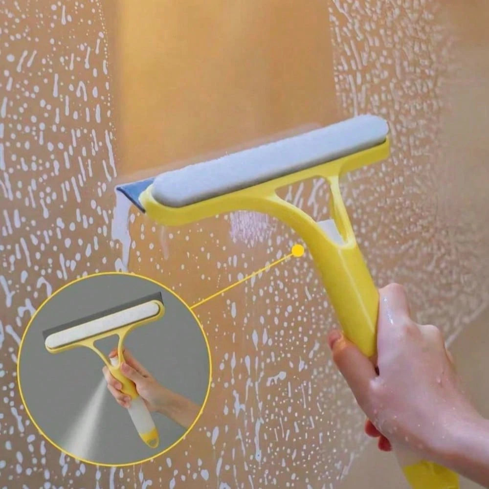 3 In 1 Window Cleaning Scraper, Squeegee And Scrubber With Spray, Multifunctional Household Cleaning Tool, Car Windshield Cleaner,Lightweight Silicone Microfiber Wipe