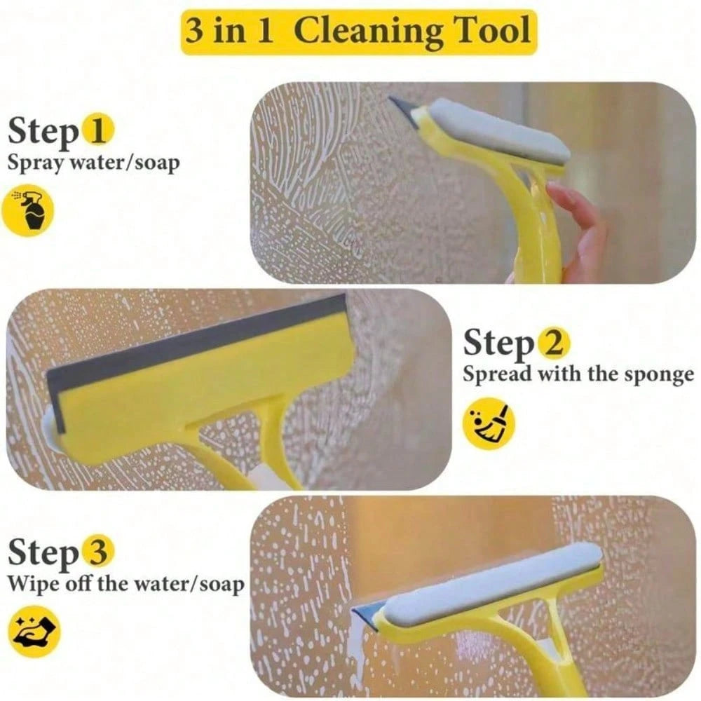 3 In 1 Window Cleaning Scraper, Squeegee And Scrubber With Spray, Multifunctional Household Cleaning Tool, Car Windshield Cleaner,Lightweight Silicone Microfiber Wipe