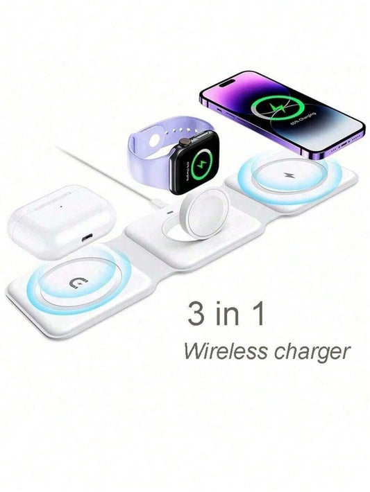 3-In-1 Wireless Charger Compatible With IPhone 12/13/14/15/16/17, 3/Pro, Foldable Travel Wireless Charging Station