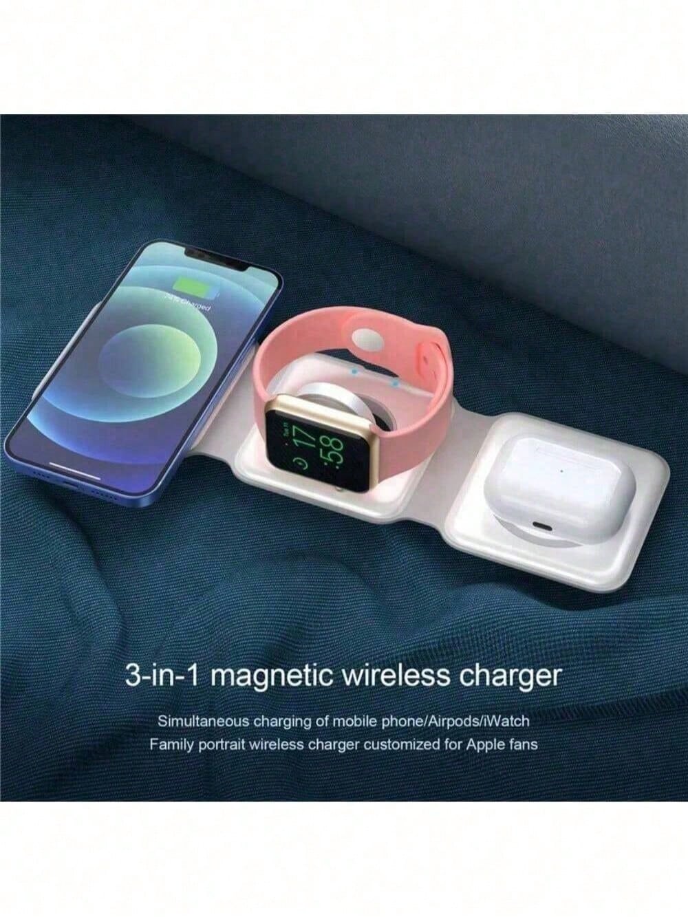 3-In-1 Wireless Charger Compatible With IPhone 12/13/14/15/16/17, 3/Pro, Foldable Travel Wireless Charging Station