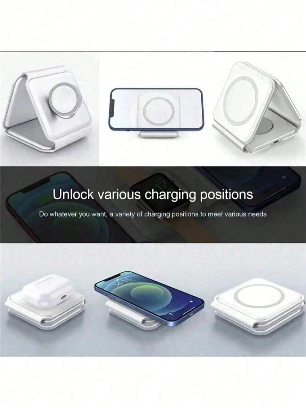 3-In-1 Wireless Charger Compatible With IPhone 12/13/14/15/16/17, 3/Pro, Foldable Travel Wireless Charging Station