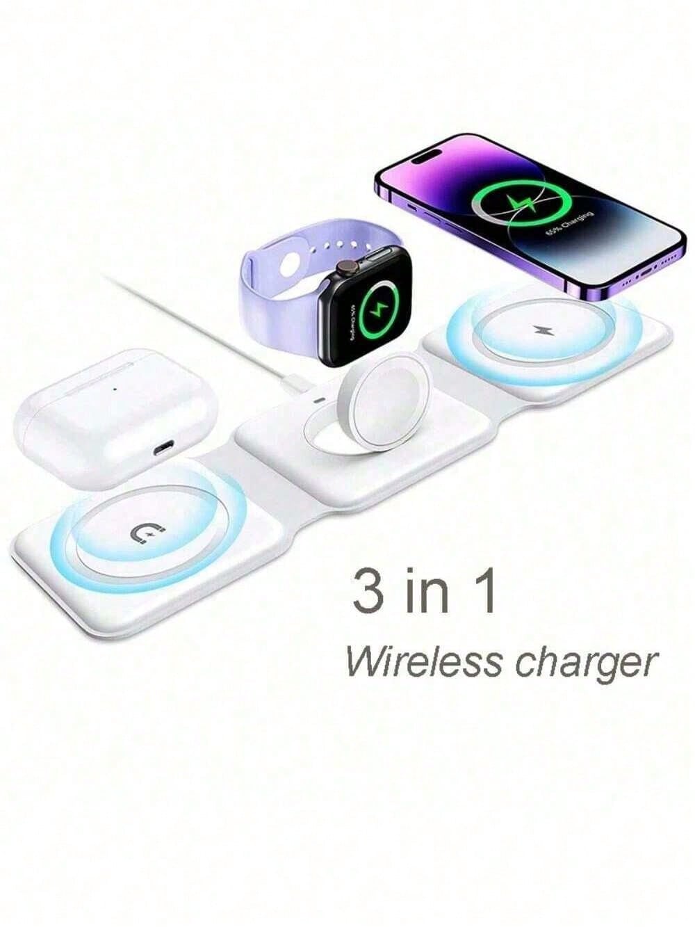 3-In-1 Wireless Charger Compatible With IPhone 12/13/14/15/16/17, 3/Pro, Foldable Travel Wireless Charging Station