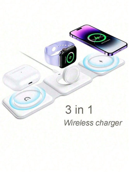 3-In-1 Wireless Charger Compatible With IPhone 12/13/14/15/16/17, 3/Pro, Foldable Travel Wireless Charging Station