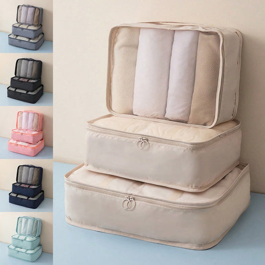 3-Pack Travel Bag With Clothing Storage Bag, Luggage Organizer Bag, Travel Storage Bag, Light Luxury Style Simple And Fashionable Multi Size Storage
