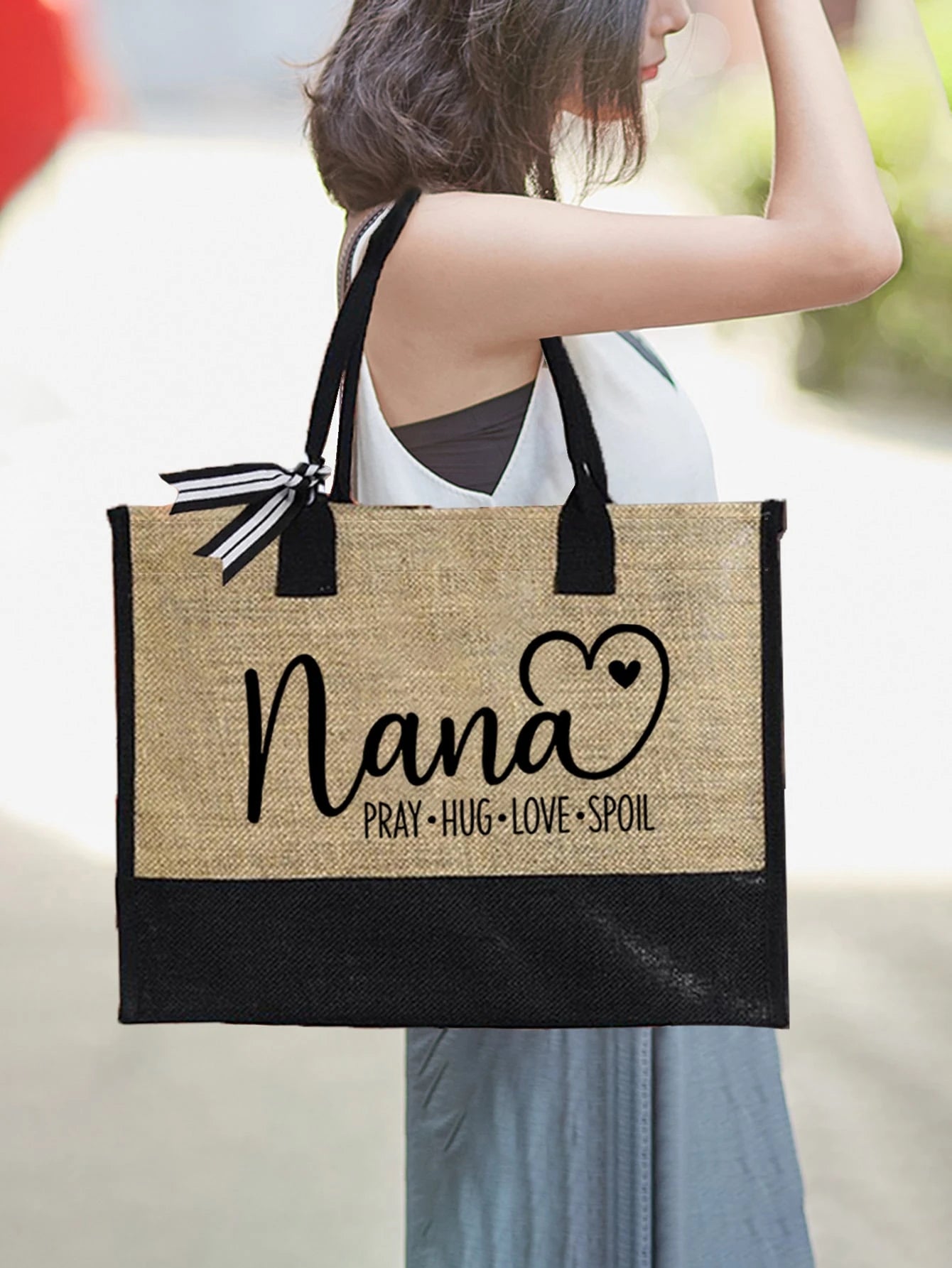 3-Piece Linen Tote Bag Set, Featuring Nana Love Letter Pattern, Fashion Handbag, Wallet, Portable Casual Storage Tote Bag, Large Capacity Tote, Multifunctional Shoulder Bag, Handbag, Fashionable Trave