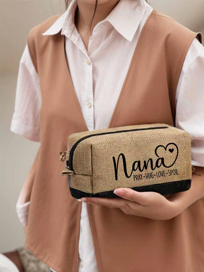3-Piece Linen Tote Bag Set, Featuring Nana Love Letter Pattern, Fashion Handbag, Wallet, Portable Casual Storage Tote Bag, Large Capacity Tote, Multifunctional Shoulder Bag, Handbag, Fashionable Trave