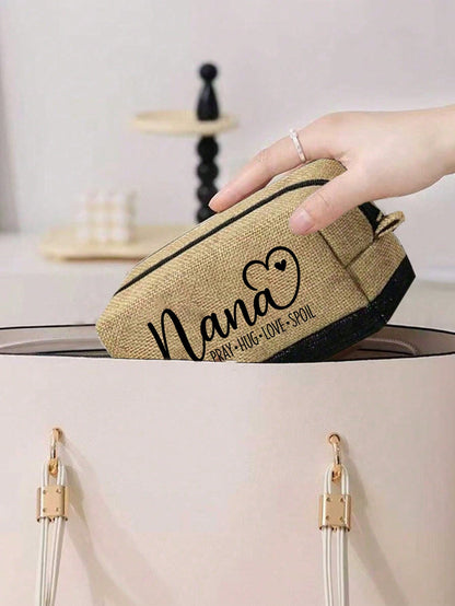 3-Piece Linen Tote Bag Set, Featuring Nana Love Letter Pattern, Fashion Handbag, Wallet, Portable Casual Storage Tote Bag, Large Capacity Tote, Multifunctional Shoulder Bag, Handbag, Fashionable Trave